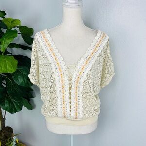 FREE PEOPLE CROCHET KNOT SHEER OVERSIZED BLOUSE TOP